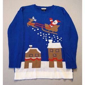 Allison Britney Blue Ugly Christmas Sweater Santa Y2K Holidaycore Med‎ Reindeer
